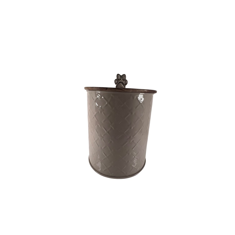 Unbranded Pet Treat Canister Dog Small/Medium Taupe Excellent Paw Print Lid